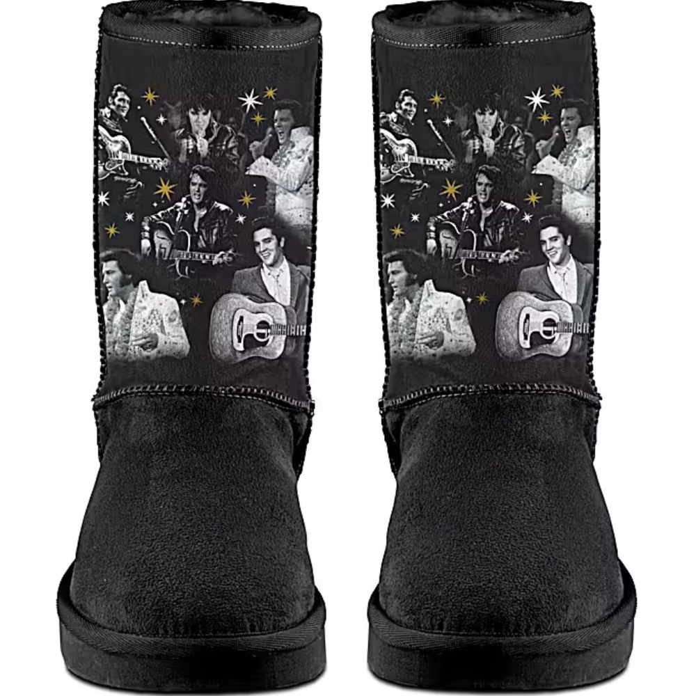 Bradford Exchange Women’s Elvis Presley Burning Love Black Boots US 8 NWOT - Picture 11 of 14